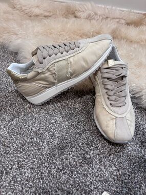 Dolce Vita Beige and Metallic Gold Women's Lace-Up Sneakers